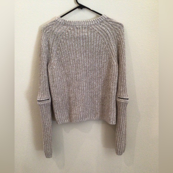 Tan Chunky Knit Sweater with Zipper Elbow Detail - Picture 3 of 5